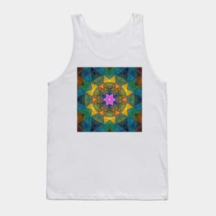 Mosaic Kaleidoscope Flower Yellow Blue and Pink Tank Top